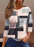 Damen Geometrisch Dreiviertelärmel T-Shirts T-Shirt Rundhals Lässig Frühling/Herbst T-Shirt mit Grafik Oberteile