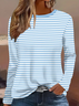 Damen Gestreift Langarm T-Shirts T-Shirt Rundhals Print Lässig Frühling/Herbst T-Shirt mit Grafik Oberteile