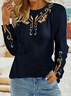 Damen Ethnisch Langarm T-Shirts T-Shirt Rundhals Print Lässig Frühling/Herbst T-Shirt mit Grafik Oberteile