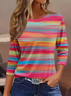 Damen Gestreift Dreiviertelärmel T-Shirts T-Shirt Rundhals Lässig Frühling/Herbst T-Shirt mit Grafik Oberteile