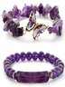 Neu Naturstein 8mm Amethyst Rosa Quarz zerquetscht Stein Schmetterling Zweiteiliges Armband