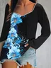 Damen Geometrisch Langarm T-Shirts T-Shirt Karree-Ausschnitt Print Retro Frühling/Herbst Oberteile