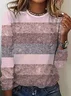 Damen abstrakte Streifen Langarm T-Shirts T-Shirt Rundhals Print Lässig Frühling/Herbst T-Shirt mit Grafik Oberteile