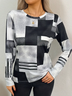 Damen Abstrakt Langarm T-Shirts T-Shirt Rundhals Print Lässig Frühling/Herbst T-Shirt mit Grafik Oberteile