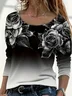 Damen Geblümt Langarm T-Shirts T-Shirt Rundhals Print Lässig Frühling/Herbst T-Shirt mit Grafik Oberteile