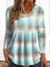 Damen Abstrakt Kariert Langarm T-Shirts T-Shirt Rundhals Print Lässig Frühling/Herbst T-Shirt mit Grafik Oberteile