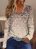 Damen Abstrakt Langarm T-Shirts T-Shirt V-Ausschnitt Print Lässig Frühling/Herbst T-Shirt mit Grafik Oberteile