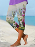 Damen Geblümt Caprihosen Elastische Taille Hose Lässig Sommer Hose