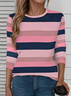 Damen Gestreift Langarm T-Shirts T-Shirt Rundhals Print Lässig Frühling/Herbst T-Shirt mit Grafik Oberteile