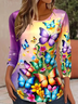 Damen Schmetterling Langarm T-Shirts T-Shirt Rundhals Print Lässig Frühling/Herbst T-Shirt mit Grafik Oberteile