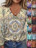 Damen Geometrisch Langarm T-Shirts T-Shirt V-Ausschnitt Print Retro Frühling/Herbst Oberteile