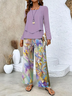 Damen Geblümt Print Zweiteiliges Set Täglich Langarm Lässig Frühling/Herbst Bluse mit Hose Matching Set