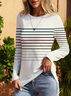 Damen Gestreift Langarm T-Shirts T-Shirt Rundhals Print Lässig Frühling/Herbst T-Shirt mit Grafik Oberteile