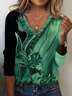 Damen Geblümt Langarm T-Shirts T-Shirt V-Ausschnitt Print Lässig Frühling/Herbst T-Shirt mit Grafik Oberteile