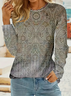 Damen Paisley Langarm T-Shirts T-Shirt Rundhals Print Lässig Frühling/Herbst T-Shirt mit Grafik Oberteile
