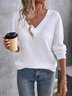 Damen Unifarben Langarm T-Shirts T-Shirt V-Ausschnitt Nahtverarbeitung Retro Frühling/Herbst Oberteile