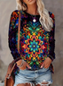 Damen Abstrakt Langarm T-Shirts T-Shirt Rundhals Print Lässig Frühling/Herbst T-Shirt mit Grafik Oberteile