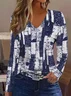 Damen Abstrakt Langarm T-Shirts T-Shirt V-Ausschnitt Print Lässig Frühling/Herbst T-Shirt mit Grafik Oberteile