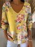 Damen Geblümt Frühling/Herbst Lässig Langarm V-Ausschnitt Baumwolle Pullover