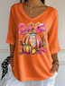 Damen Geblümt Dreiviertelärmel T-Shirts T-Shirt V-Ausschnitt Print Lässig Frühling/Herbst T-Shirt mit Grafik Oberteile