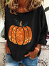 Damen Halloween (Kürbis) Langarm T-Shirts T-Shirt Rundhals Print Lässig Frühling/Herbst T-Shirt mit Grafik Oberteile