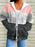 Damen Frühling/Herbst Oberbekleidung Lässig Print Multifarben Block Langarm Kapuze Jacke
