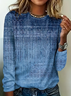 Damen Abstrakt Langarm T-Shirts T-Shirt Rundhals Print Lässig Frühling/Herbst T-Shirt mit Grafik Oberteile