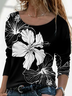 Damen Geblümt Langarm T-Shirts T-Shirt Rundhals Print Lässig Frühling/Herbst T-Shirt mit Grafik Oberteile