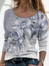 Damen Geblümt Langarm T-Shirts T-Shirt Rundhals Print Lässig Frühling/Herbst T-Shirt mit Grafik Oberteile