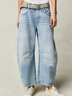 Schnalle Baumwolle Weit Lässig Damen Weit Hose mit Weitem Bein Mitte-niedrig Erheben Gewaschen Krummsäbel Hose Jeans