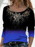 Damen Farbverlauf Langarm T-Shirts T-Shirt Rundhals Print Lässig Frühling/Herbst T-Shirt mit Grafik Oberteile