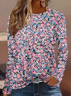 Damen Geblümt Langarm T-Shirts T-Shirt Rundhals Print Lässig Frühling/Herbst T-Shirt mit Grafik Oberteile