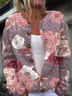 Damen Geblümt Lässig Frühling/Herbst Print Strickjacke