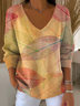 Damen Ahornblatt Langarm T-Shirts T-Shirt V-Ausschnitt Print Lässig Frühling/Herbst Oberteile