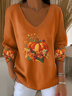 Damen Geblümt Langarm T-Shirts T-Shirt V-Ausschnitt Print Lässig Frühling/Herbst Oberteile