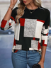 Damen Abstrakt Langarm T-Shirts T-Shirt Rundhals Print Lässig Frühling/Herbst T-Shirt mit Grafik Oberteile