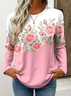 Damen Geblümt Langarm T-Shirts T-Shirt Rundhals Print Lässig Frühling/Herbst T-Shirt mit Grafik Oberteile