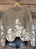 Damen Geblümt Print Frühling/Herbst Lässig Langarm Rundhals Strickpullover