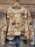 Damen Geblümt Print Frühling/Herbst Lässig Langarm Rundhals Strickpullover
