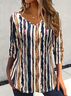 Damen Gestreift Langarm T-Shirts T-Shirt V-Ausschnitt Print Lässig Frühling/Herbst T-Shirt mit Grafik Oberteile