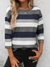 Damen Gestreift Dreiviertelärmel T-Shirts T-Shirt Rundhals Lässig Frühling/Herbst T-Shirt mit Grafik Oberteile