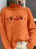 Damen Ahornblatt Print Frühling/Herbst Retro Langarm Rollkragen Pullover