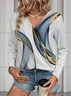 Damen Abstrakt Langarm T-Shirts T-Shirt V-Ausschnitt Print Lässig Frühling/Herbst T-Shirt mit Grafik Oberteile