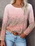 Damen Abstrakt Langarm T-Shirts T-Shirt Rundhals Print Lässig Frühling/Herbst T-Shirt mit Grafik Oberteile