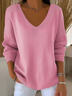 Damen Unifarben Langarm T-Shirts T-Shirt V-Ausschnitt Print Lässig Frühling/Herbst Oberteile