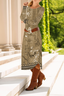 Damen Geblümt Langarm Frühling/Herbst Kleid Rundhals Täglich Lässig Midi T-Shirt-Kleid A-Linien-Kleid