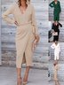 Damen Unifarben Langarm Frühling/Herbst Nahtverarbeitung Kleid V-Ausschnitt Täglich Retro Maxikleid Tanktop A-Linien-Kleid