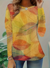 Damen Blätter Langarm T-Shirts T-Shirt Rundhals Lässig Frühling/Herbst Tunika Oberteile