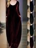 Damen Unifarben Langarm Frühling/Herbst Nahtverarbeitung Kleid Rundhals Täglich Retro Maxikleid Samt A-Linien-Kleid