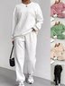 Damen Unifarben Geprägt Zweiteiliges Set Täglich Langarm Lässig Frühling/Herbst Bluse mit Hose Matching Set